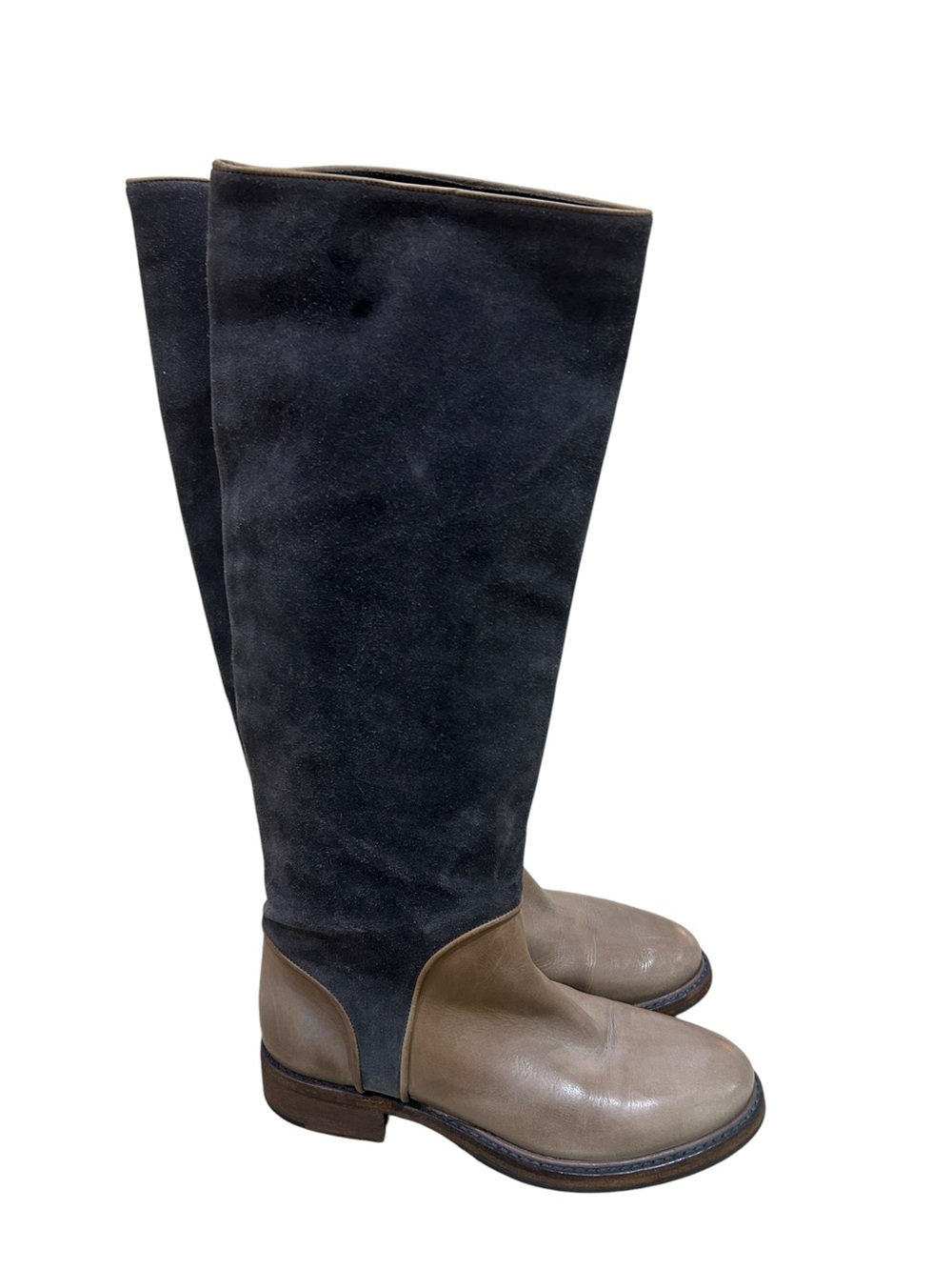 Brunello cucinelli two tone steel blue suede & taupe leather boots italy Eu 37.5